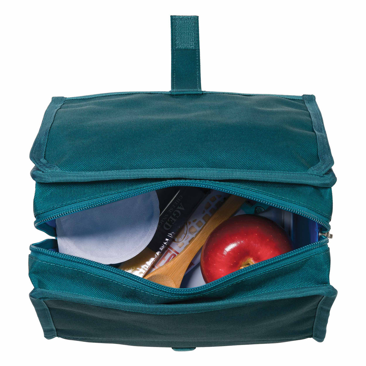 freezable-lunch-bag-u0 freezable-lunch-bag-deep-teal-top-view-packed.jpg