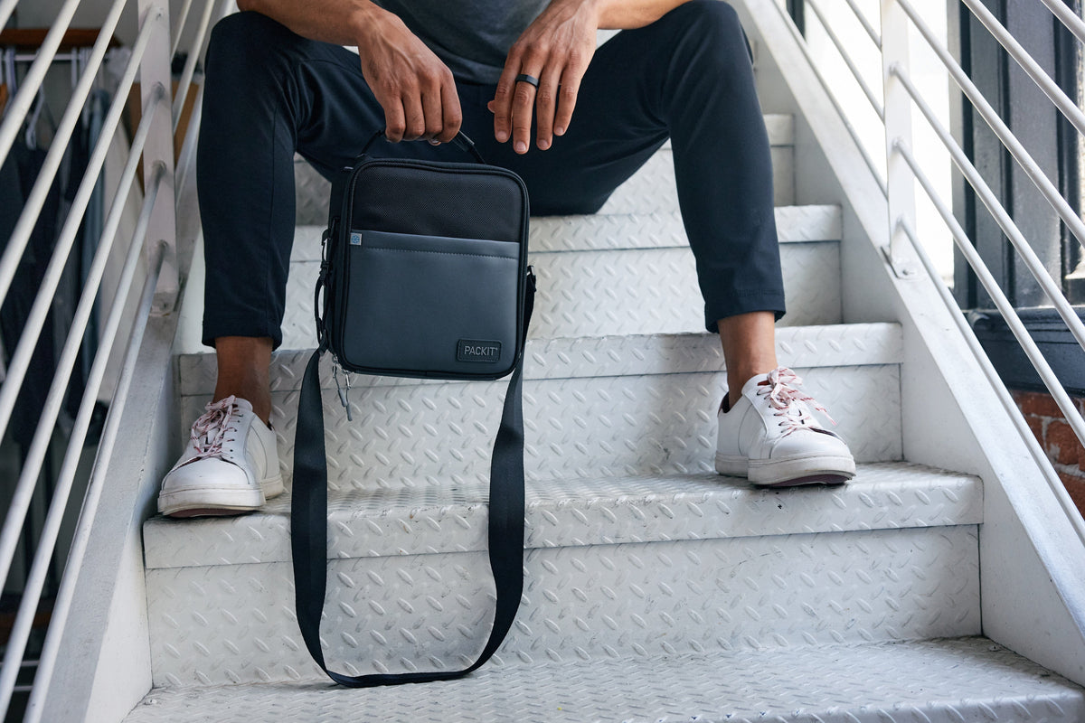 freezable-upright-lunch-box-k7 freezable-upright-lunch-box-black-gray-lifestyle-model-bag-only.jpg