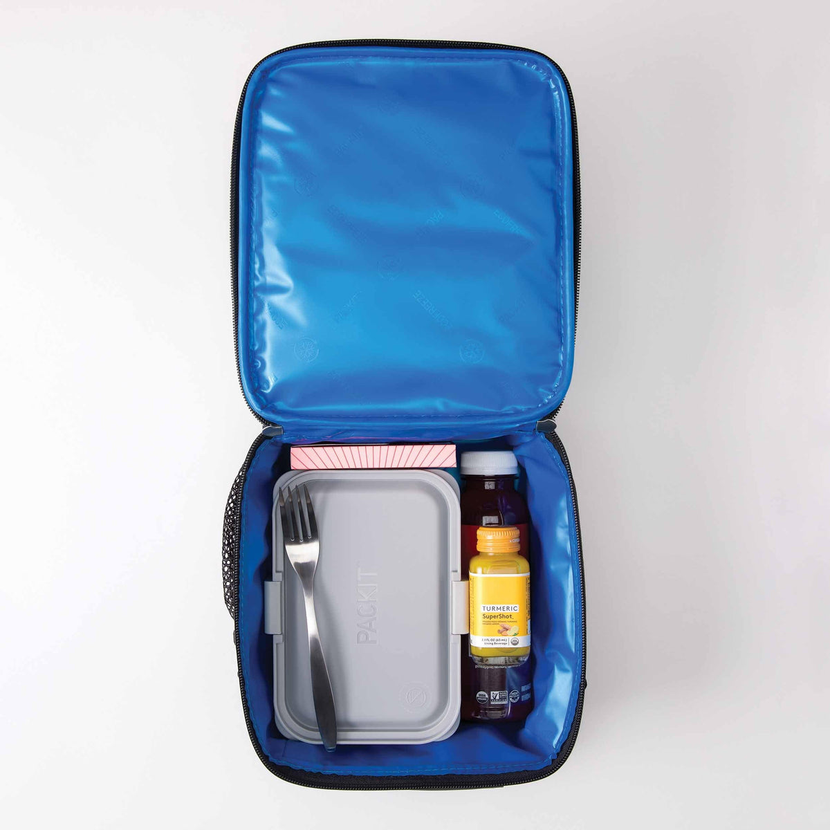 freezable-upright-lunch-box-k7 freezable-upright-lunch-box-black-gray-top-view-with-food.jpg